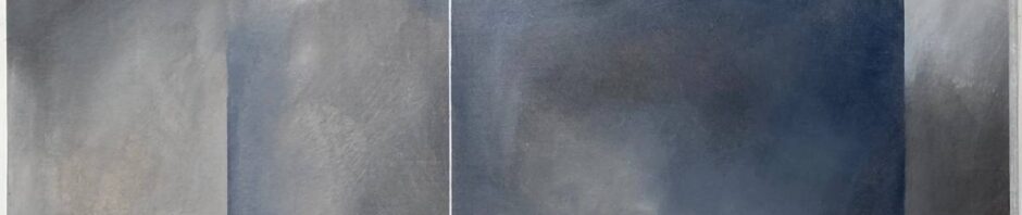 an abstract painting in gray tones with geometric structures