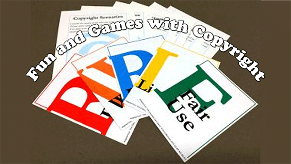 image of cards addressing copyright issues, with the headline Fun and Games with Copyright
