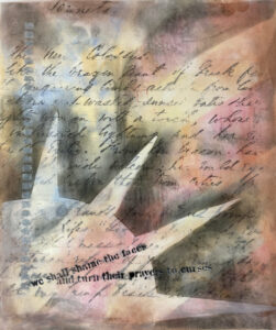 artwork in progress showing Statue of Liberty silhouette and stenciled text
